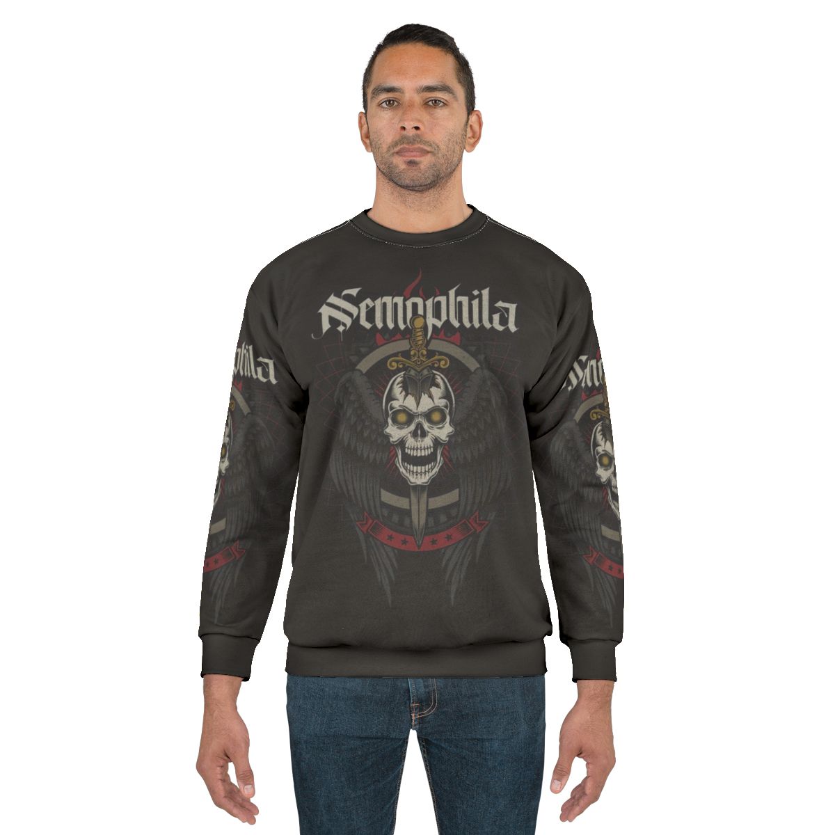 Heavy metal skull and wings design sweatshirt