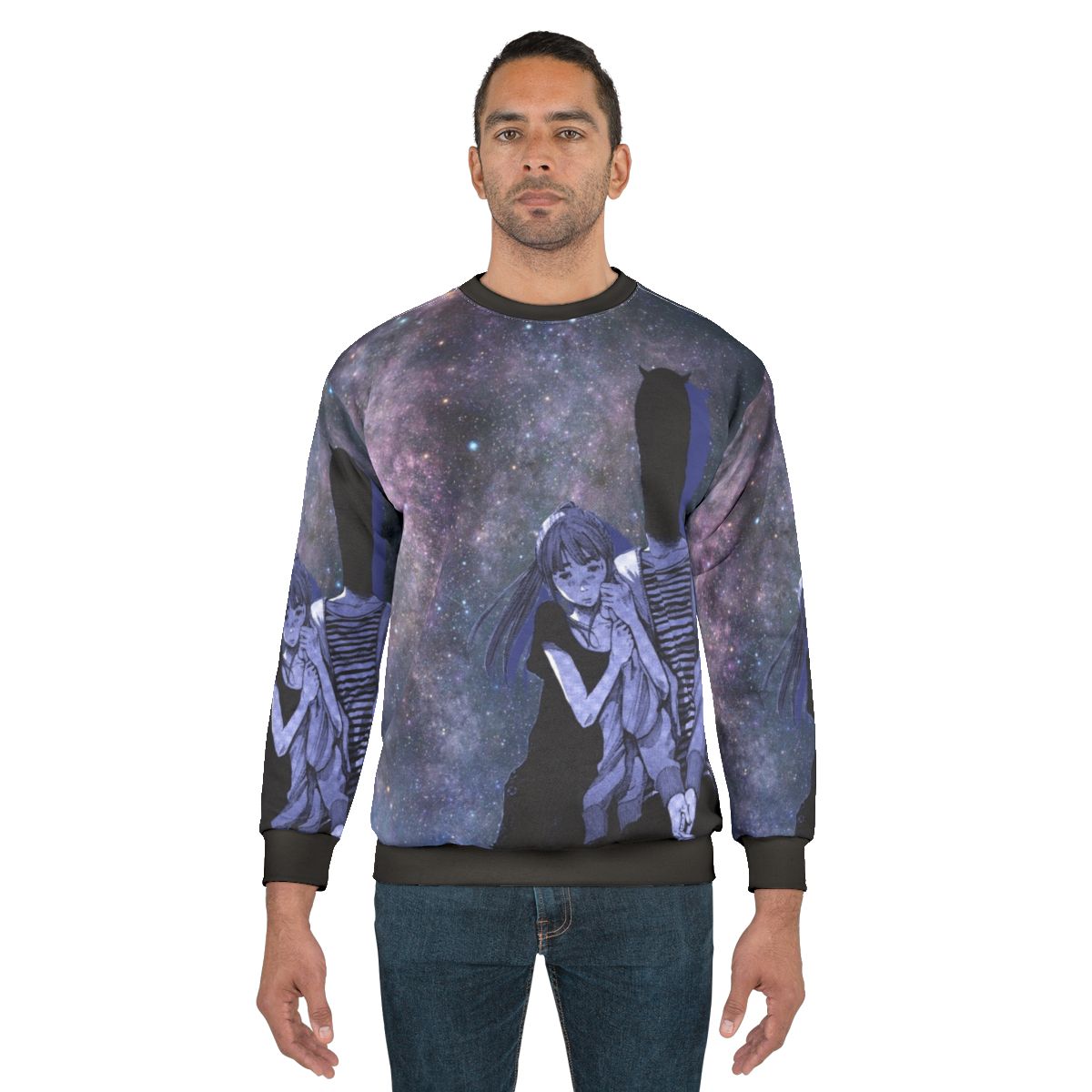 Galaxy night sky sweatshirt with Inio Asano's Punpun design