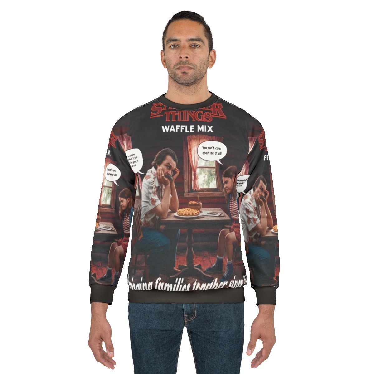 Stranger Things Netflix Merchandise Sweatshirt with Waffle Mix Design