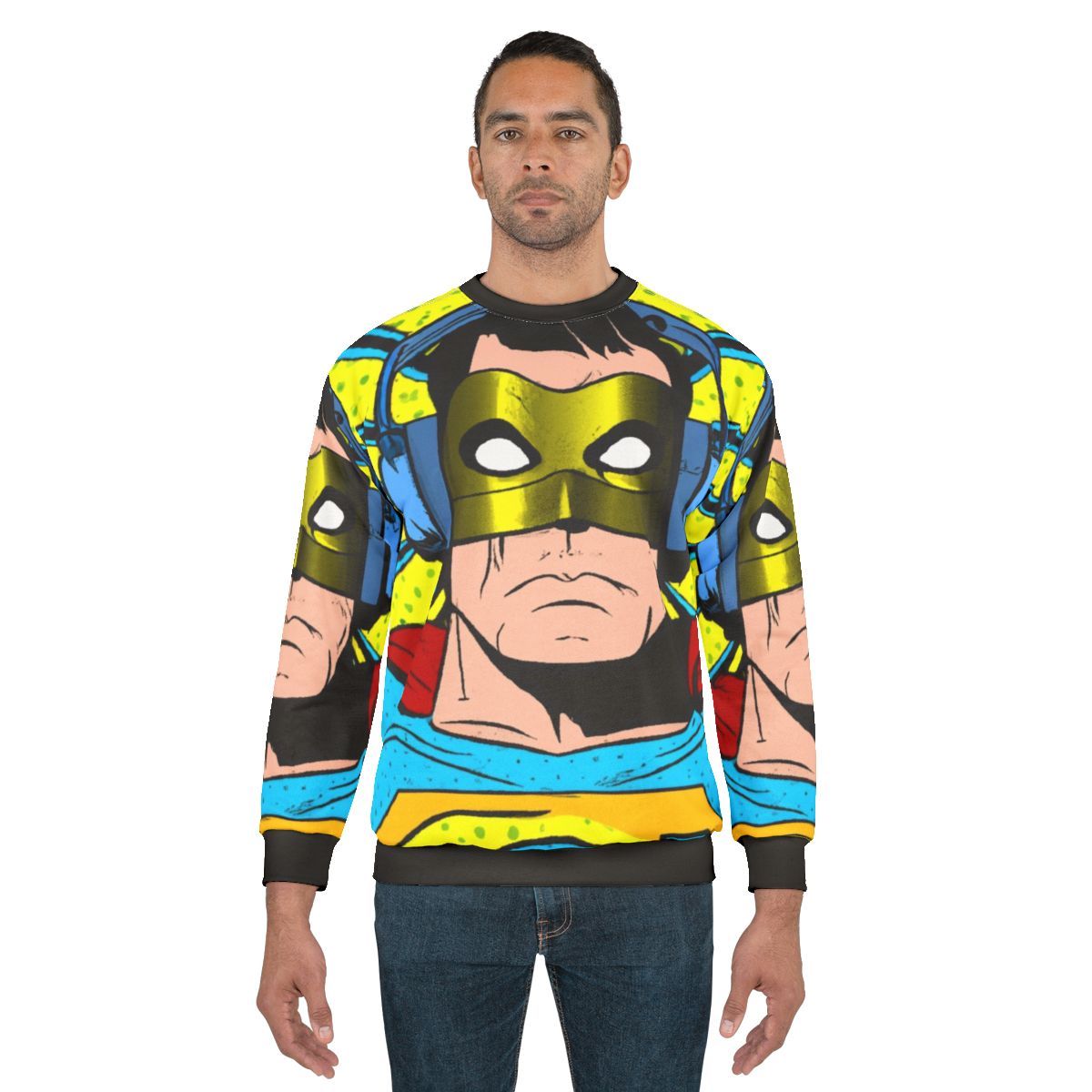 Superhero wearing headphones graphic tee sweatshirt