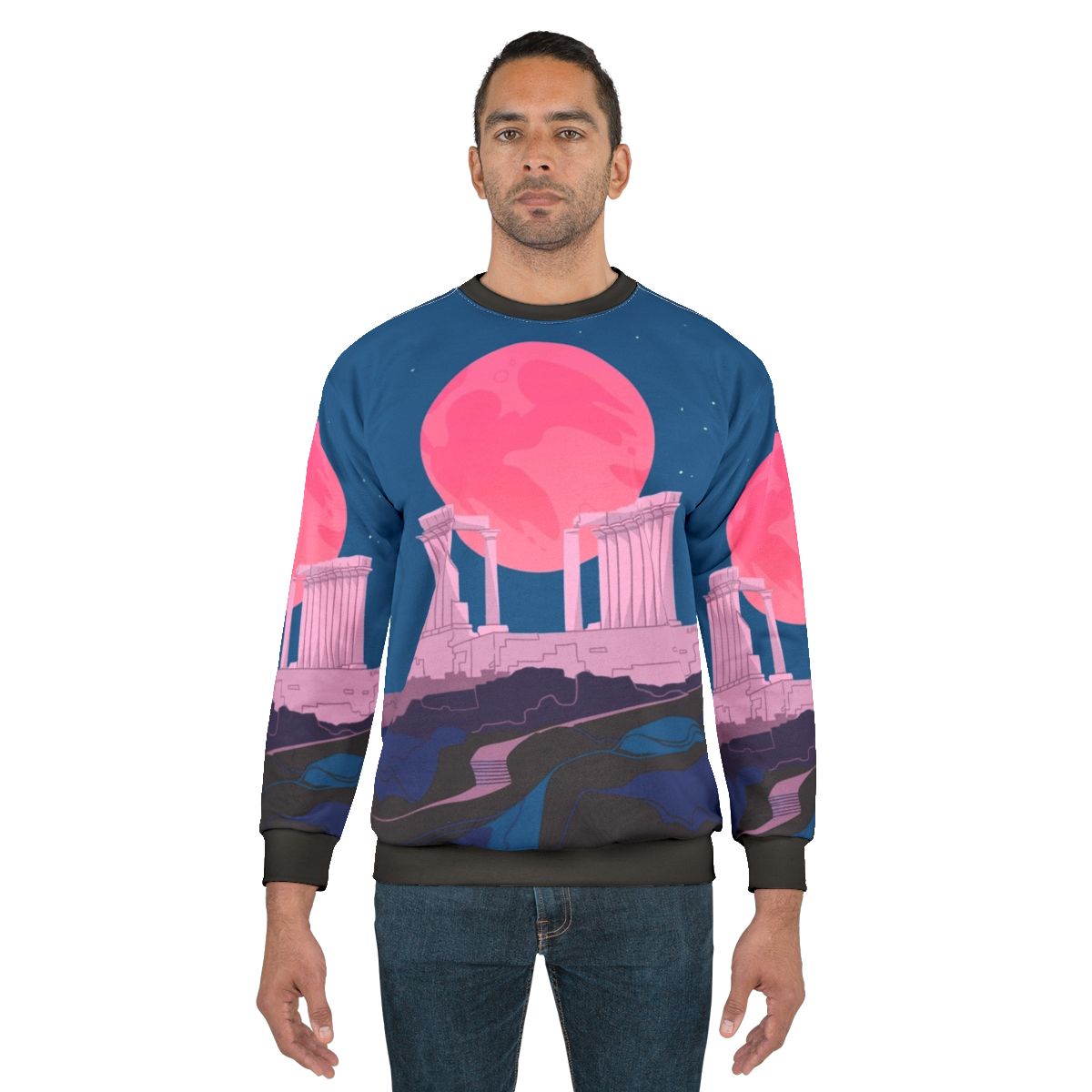 Vaporwave sweatshirt featuring the Temple of Poseidon at Sounion, Greece