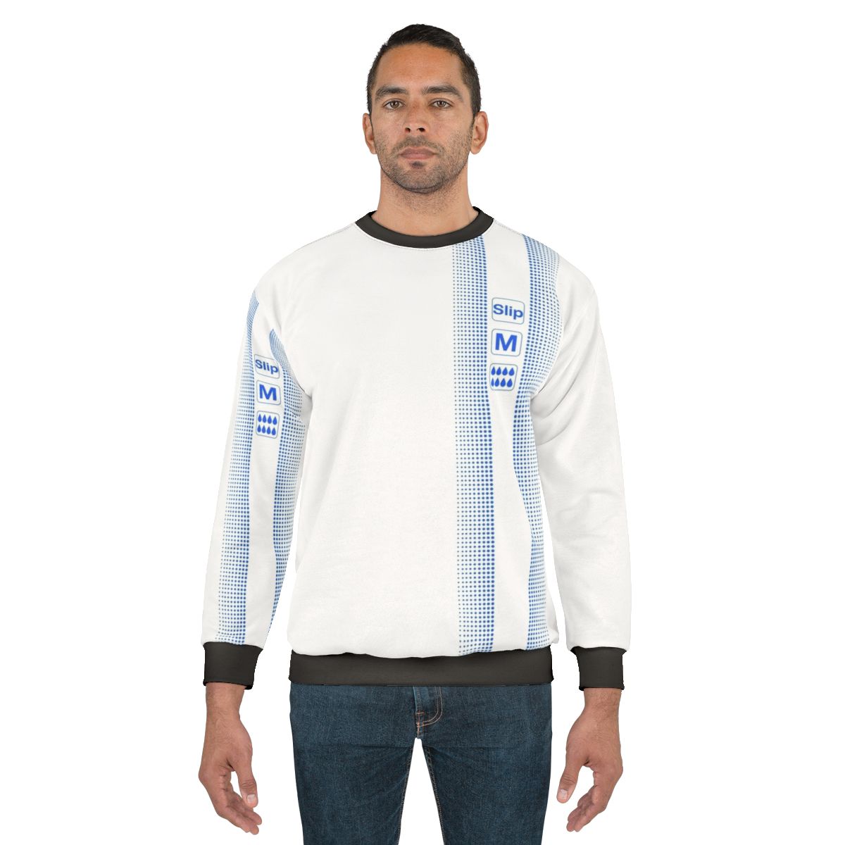 Absorbent adult diaper sweatshirt with humorous design