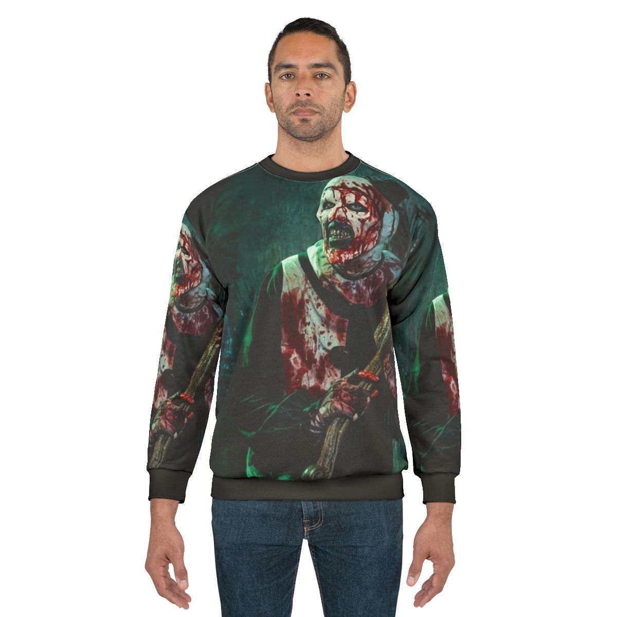 Terrifier 2 movie sweatshirt featuring the iconic Art the Clown
