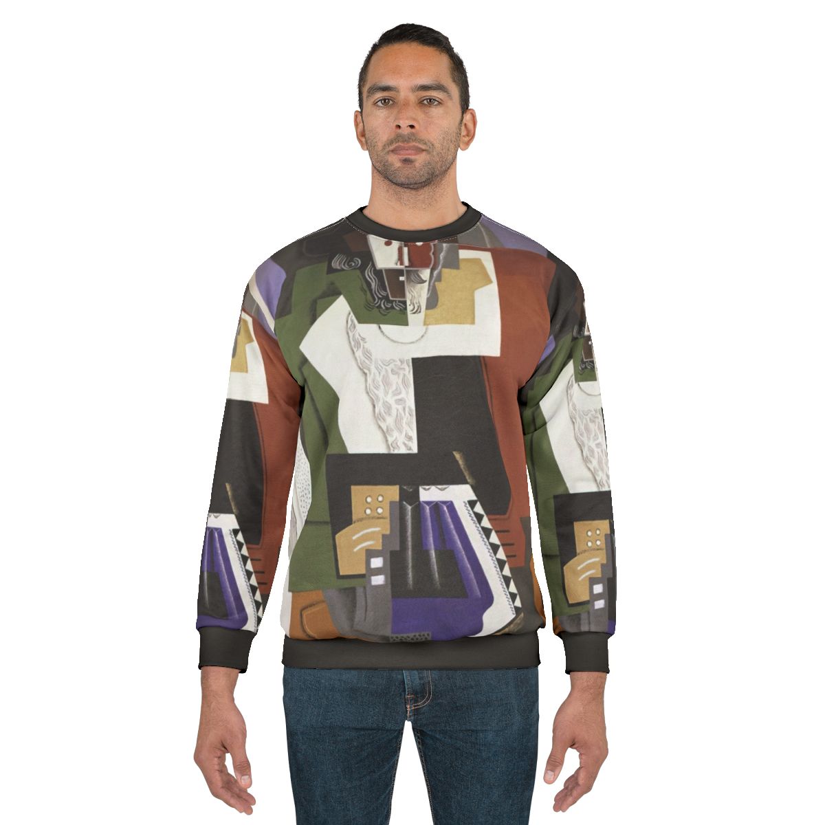 Futuristic abstract sweatshirt with colorful geometric patterns representing the Futurist art of Gino Severini
