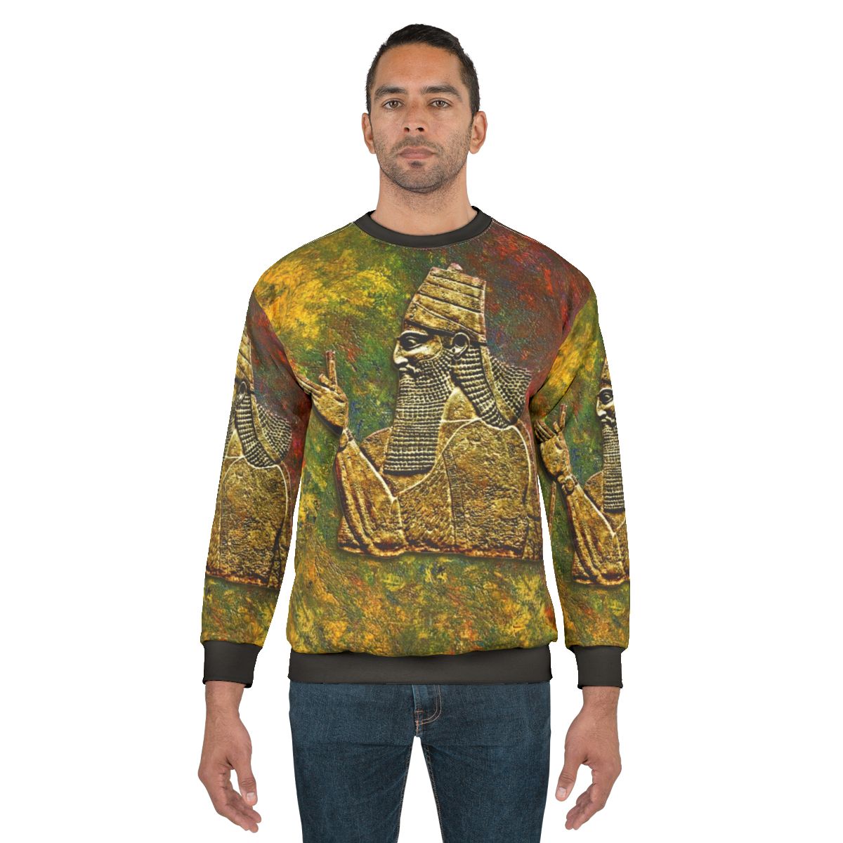 Assyrian King Sweatshirt featuring traditional Mesopotamian artwork