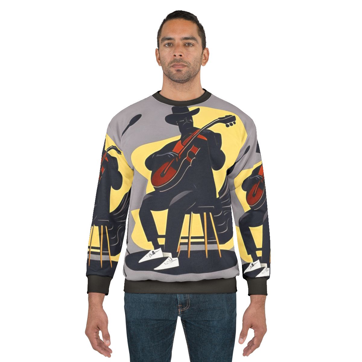 Bluesman music inspired sweatshirt with guitar and blues design