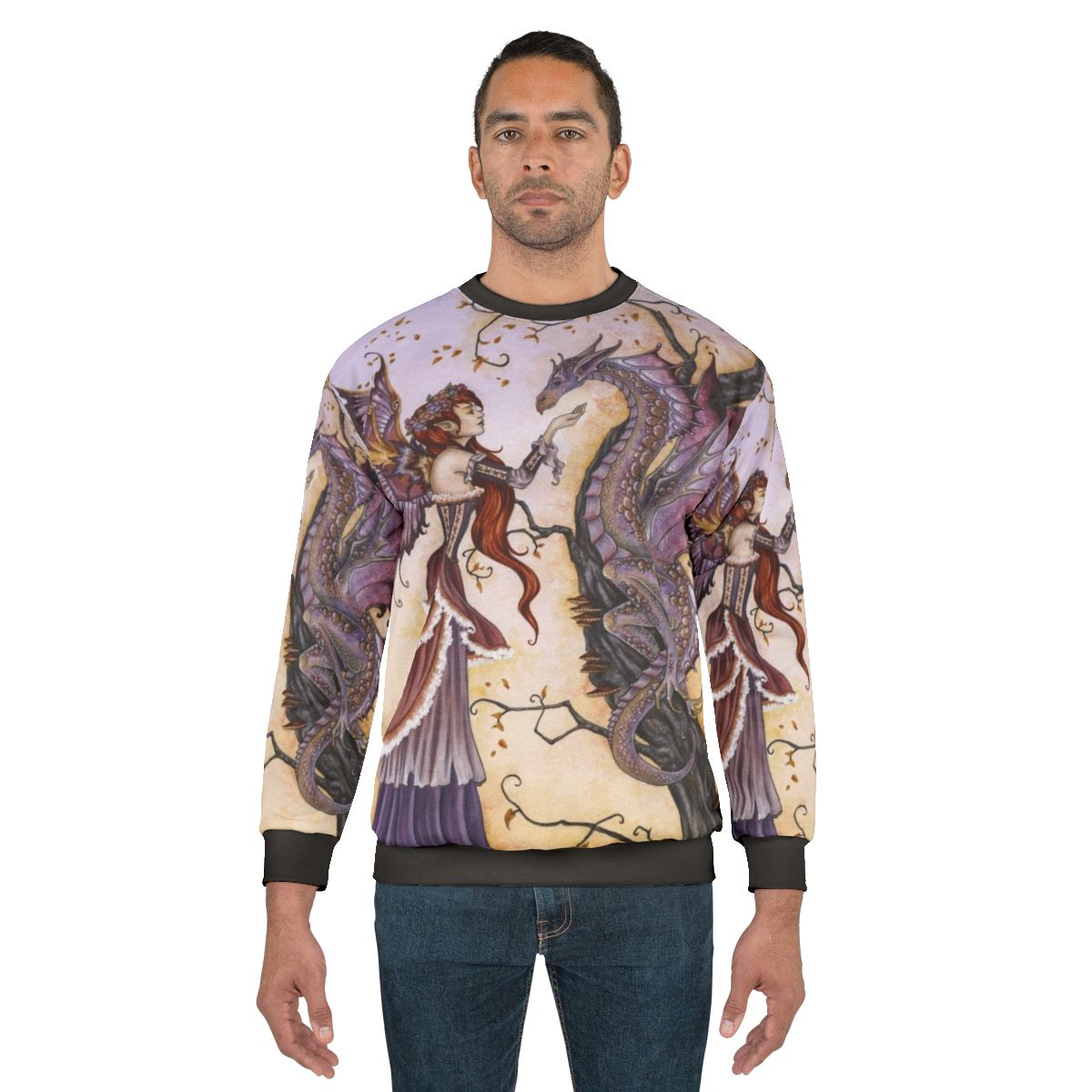 Enchanting fantasy dragon sweatshirt with fairy and dragon design