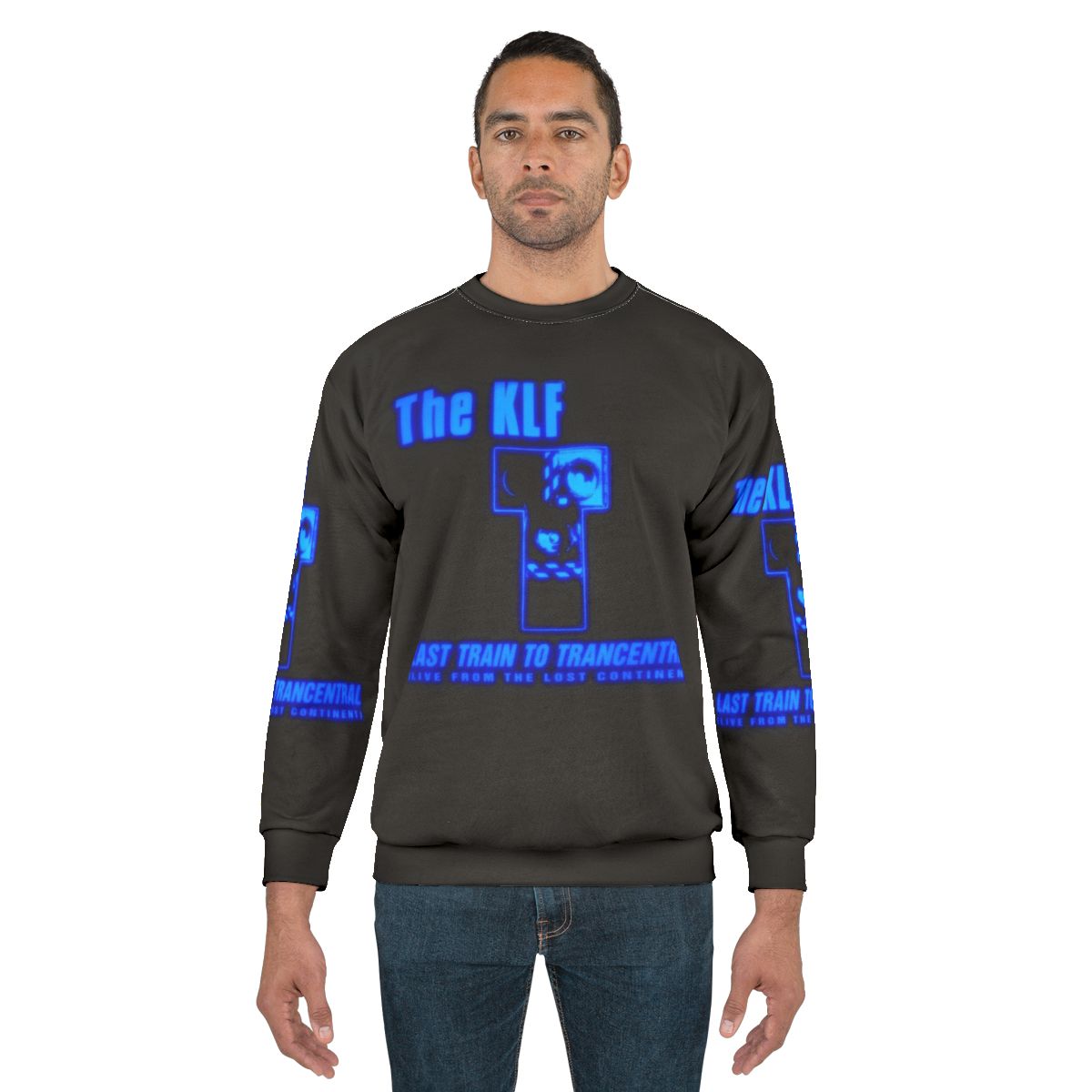 90s sweatshirt featuring The KLF "Last Train to Trancentral" design