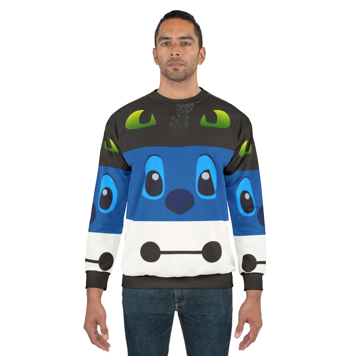 Colorblock tri-color sweatshirt with Lilo and Stitch graphic