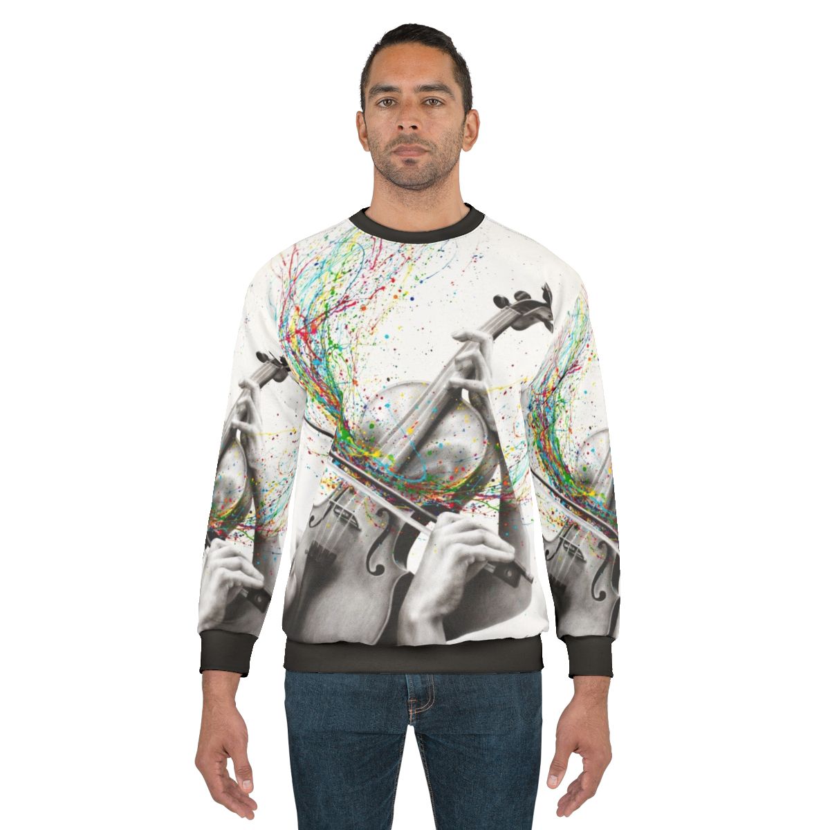 Violin solo sweatshirt with abstract musical design