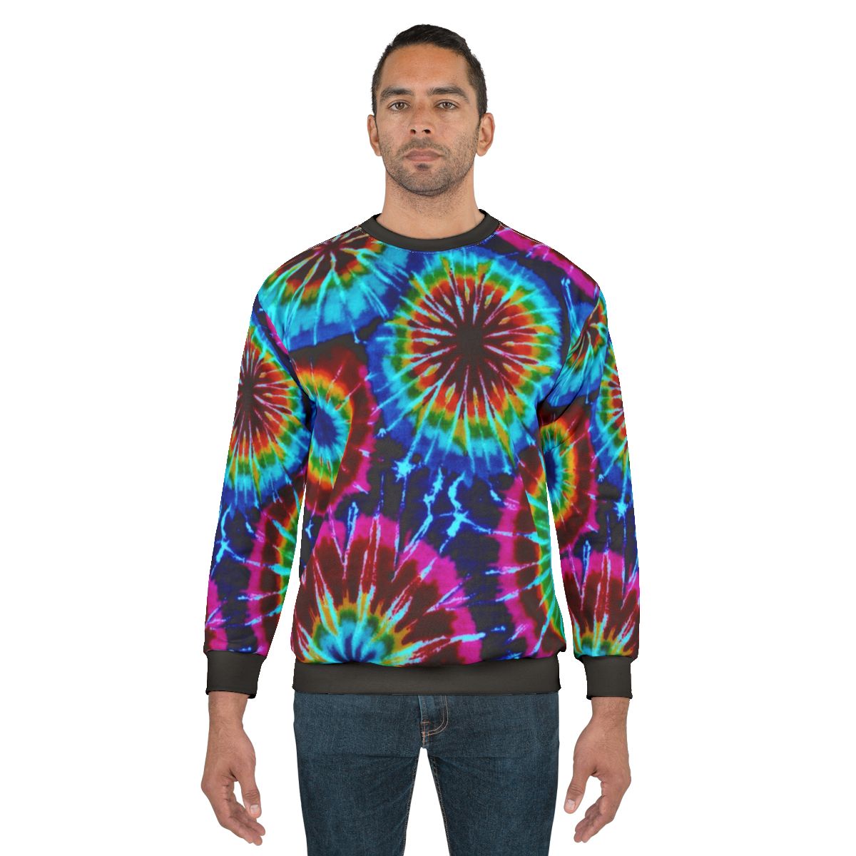 Vibrant tie dye sweatshirt with colorful abstract pattern