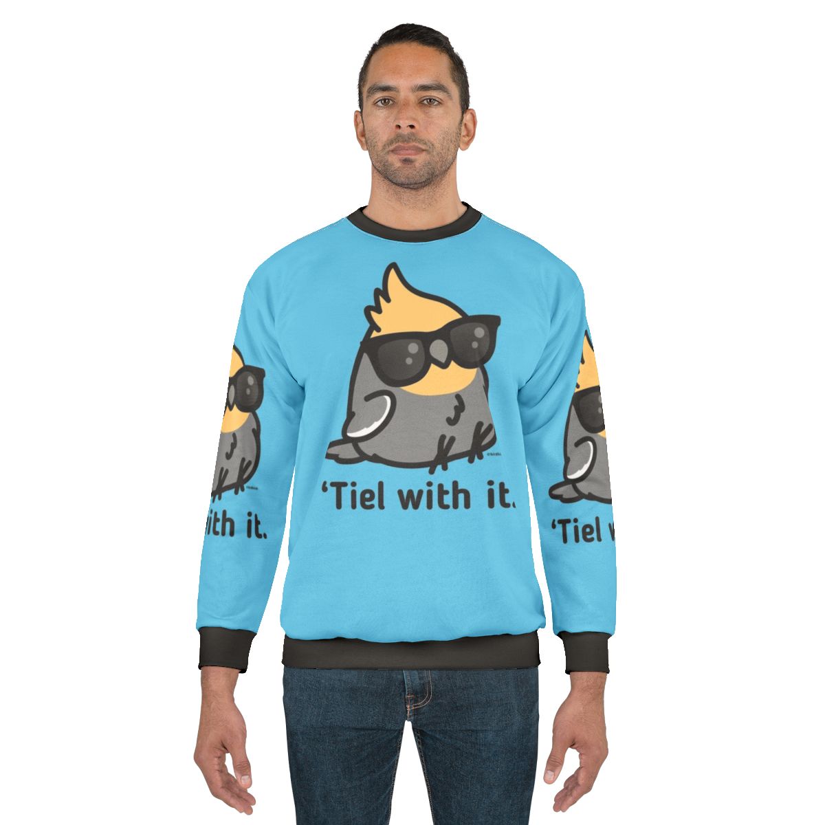 Chibi cockatiel grey sweatshirt with "Tiel With It" design