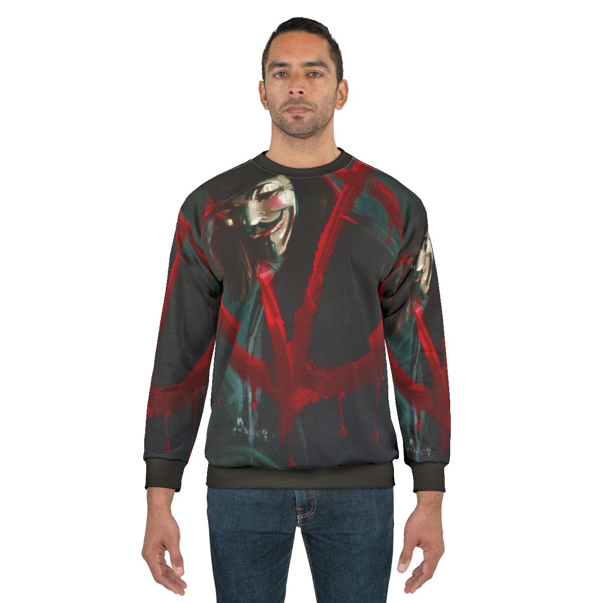V For Vendetta Sweatshirt with anonymous mask and revolution design