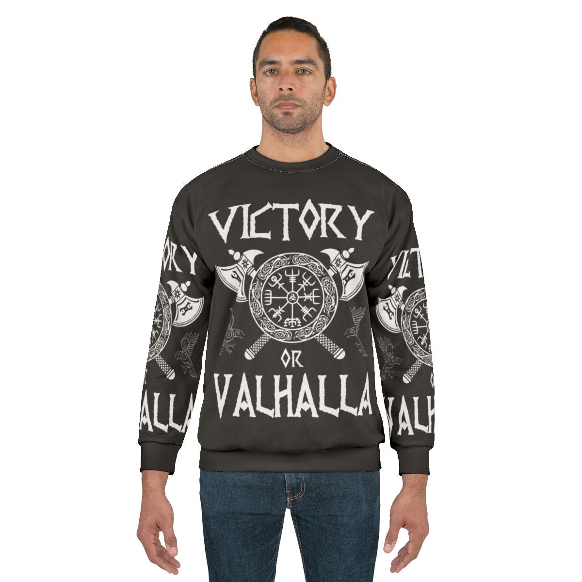 Victory Or Valhalla Viking Sweatshirt - Norse Warrior Graphic