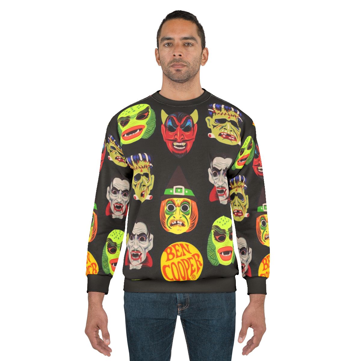 Vintage Halloween Masks Sweatshirt - Classic Horror Movie Apparel