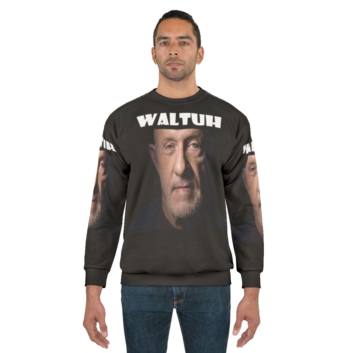 A cozy sweatshirt featuring the "Waltuh" meme from the hit TV show Breaking Bad