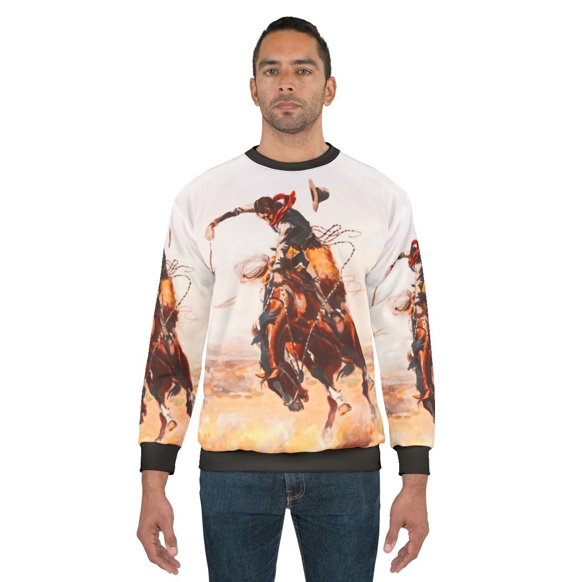 Vintage-style bad horse sweatshirt with western and cowboy elements