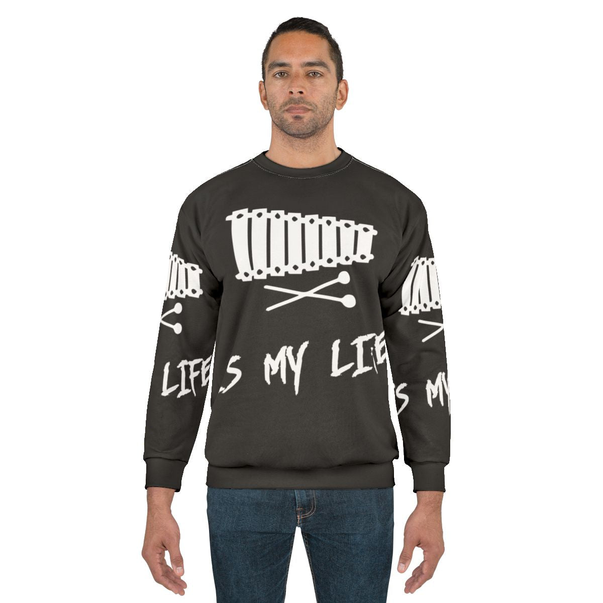Person wearing a sweatshirt with the text "Xylophone Is My Life"