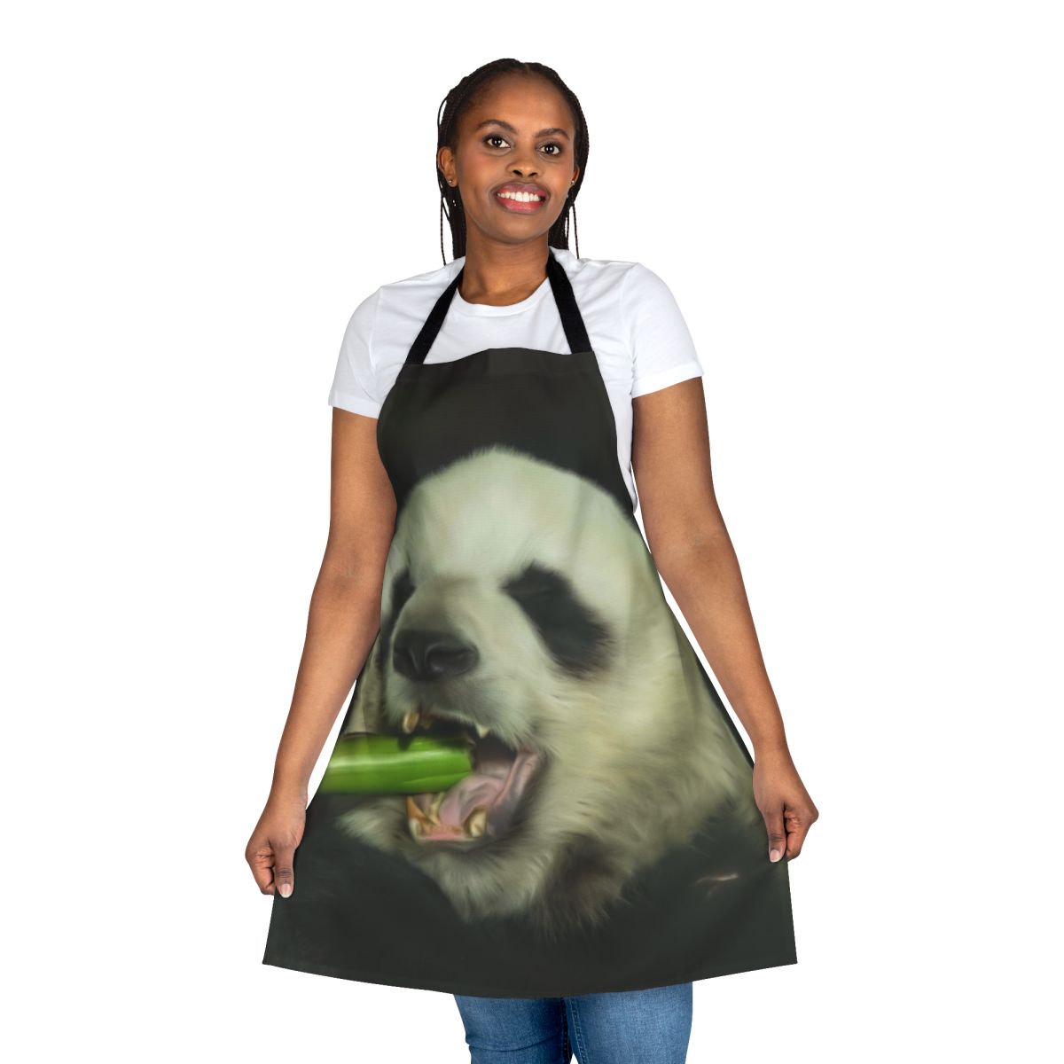 Panda bear design printed on a high-quality apron for cooking and kitchen use