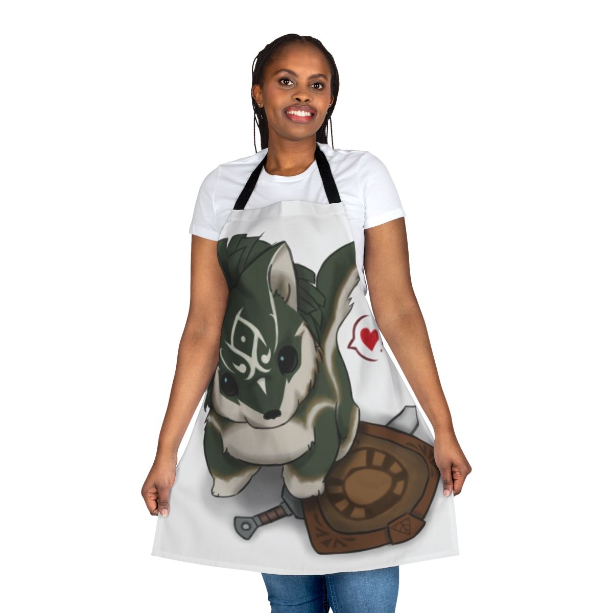 Kawaii wolf and Link themed apron