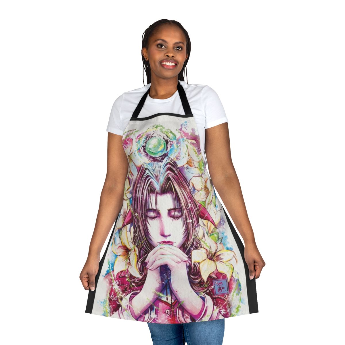 Aerith-inspired apron featuring characters from Final Fantasy 7