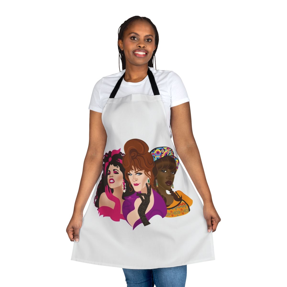 Colorful apron featuring drag queen design inspired by the movie "To Wong Foo, Thanks for Everything! Julie Newmar"