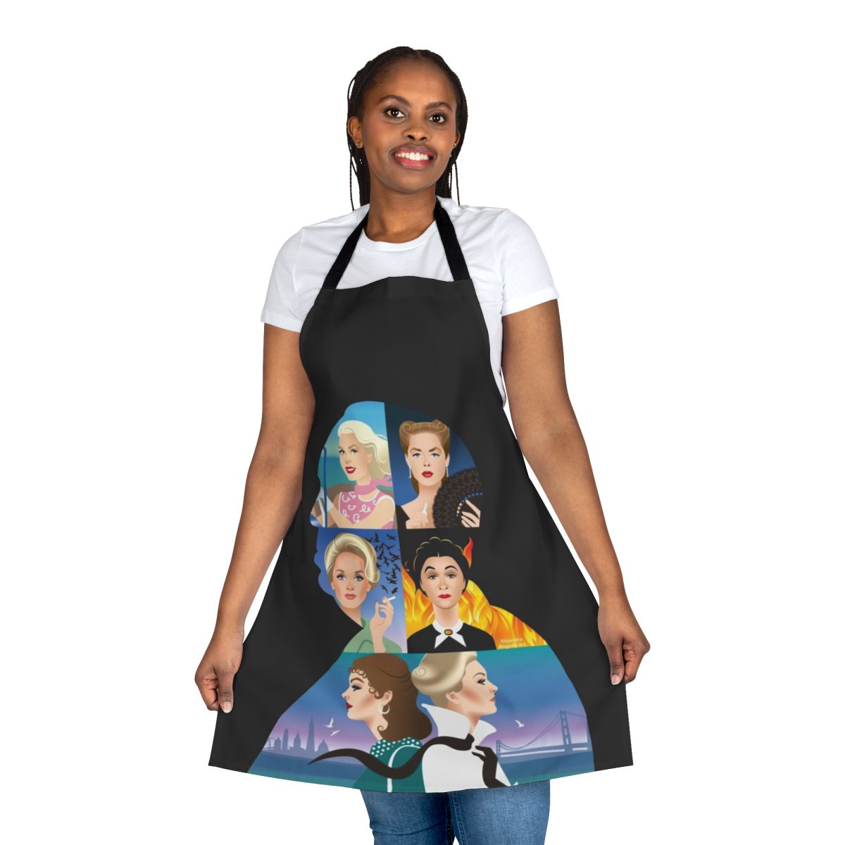 Stylish apron featuring the iconic silhouette of Alfred Hitchcock, the master of suspense