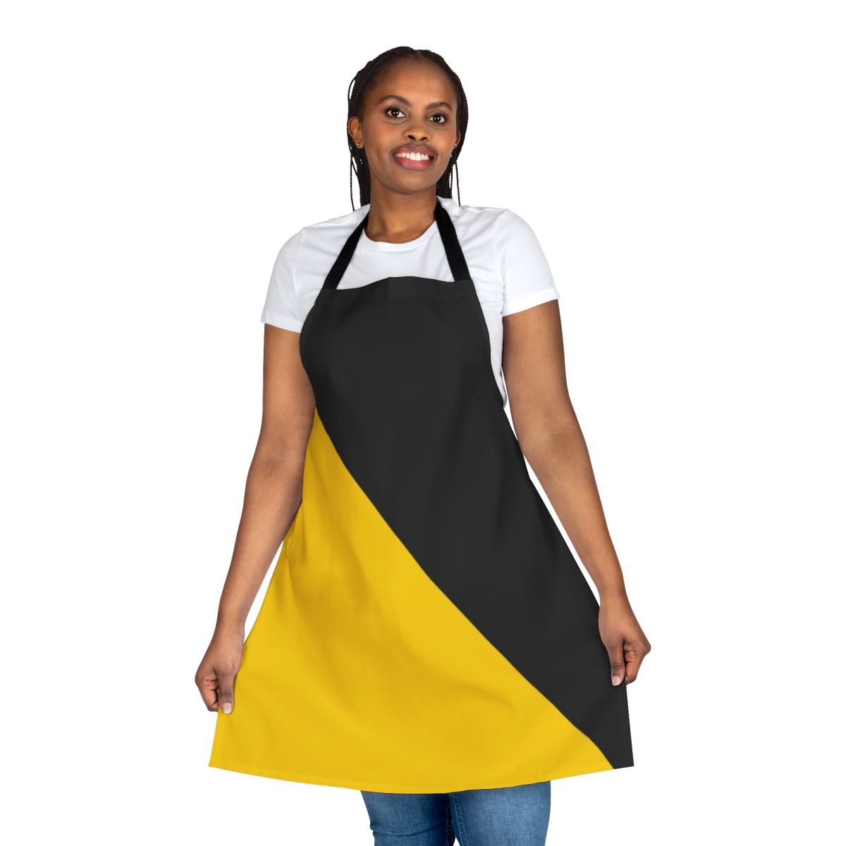 Anarcho-capitalist inspired apron with black and yellow design