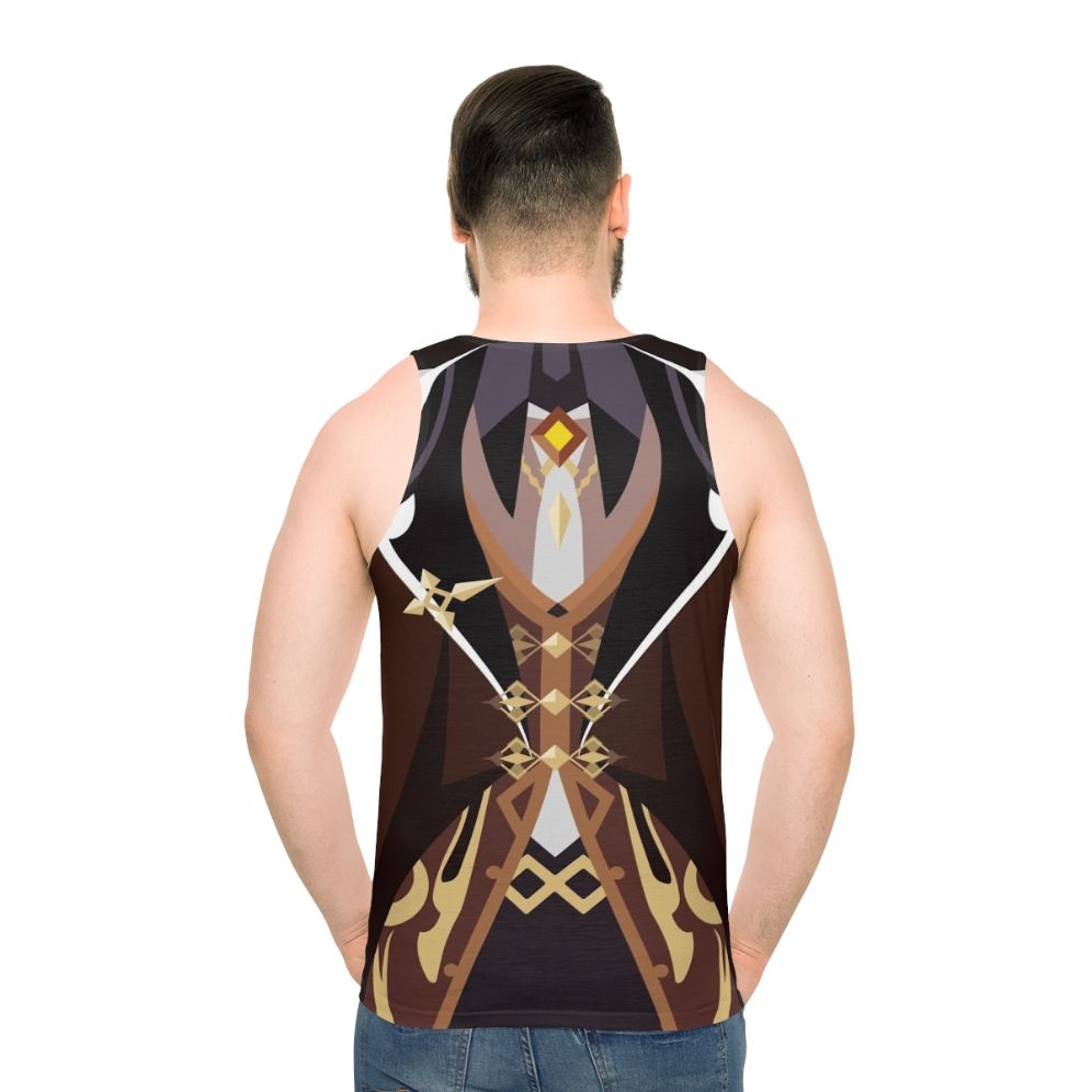 Anime cosplay unisex tank top featuring Genshin Impact character Zhongli