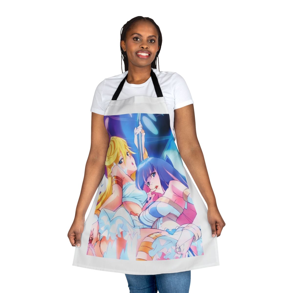 Stylish anime-themed apron with colorful cartoon design