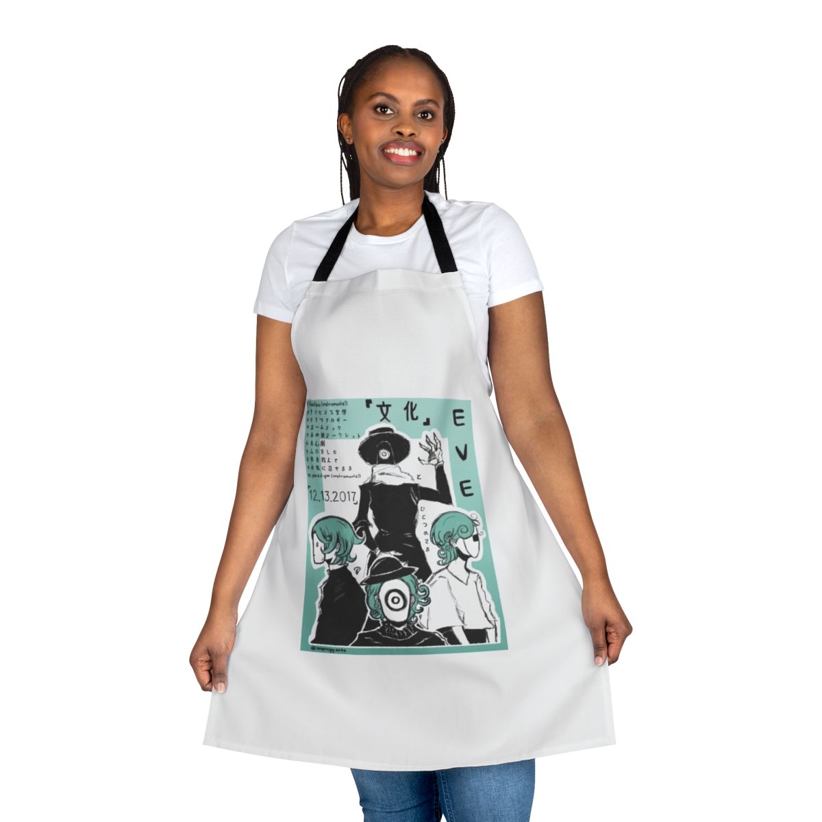 Anime-themed apron featuring the Japanese singer E ve's album artwork design