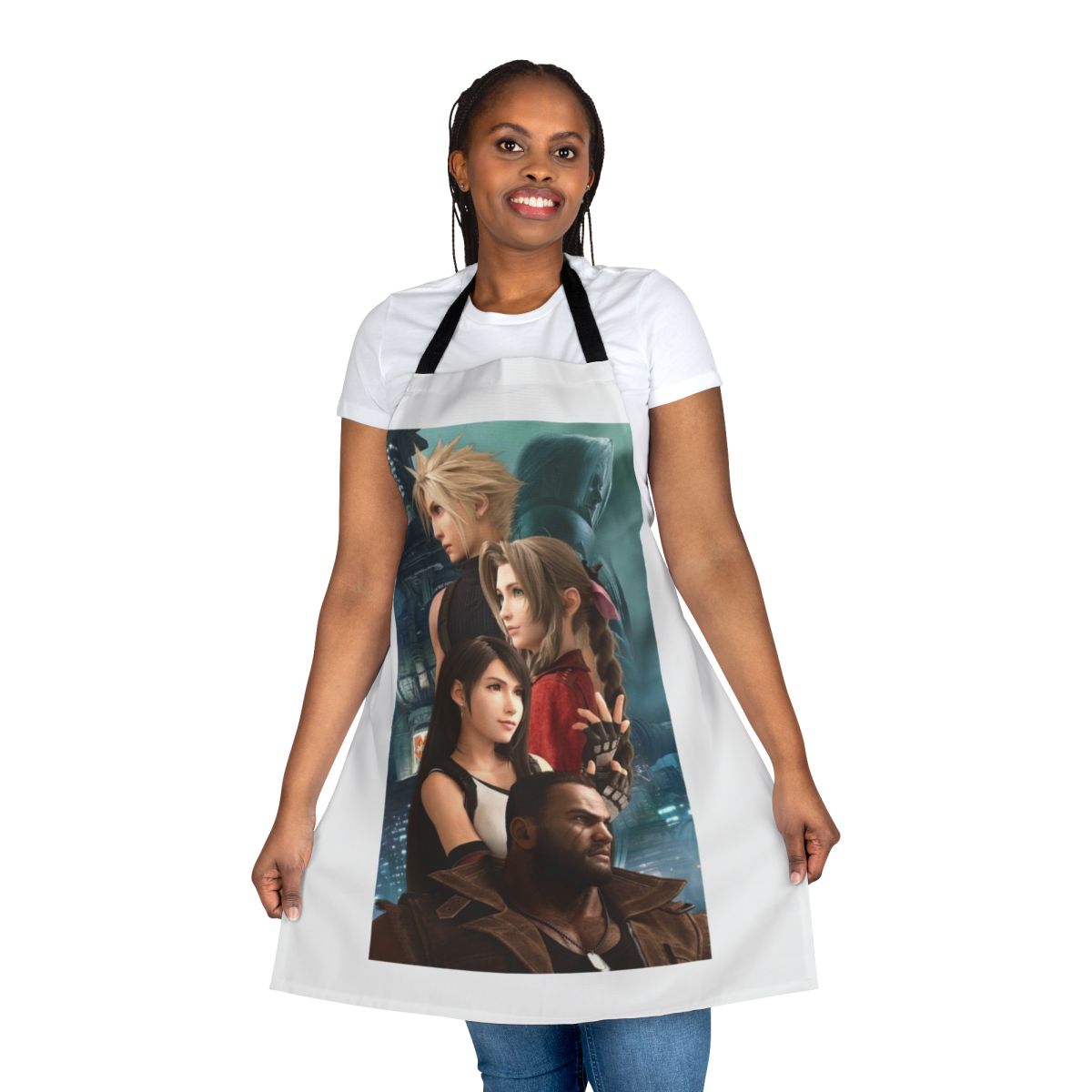 Anime inspired apron featuring designs from the popular video game Final Fantasy 7