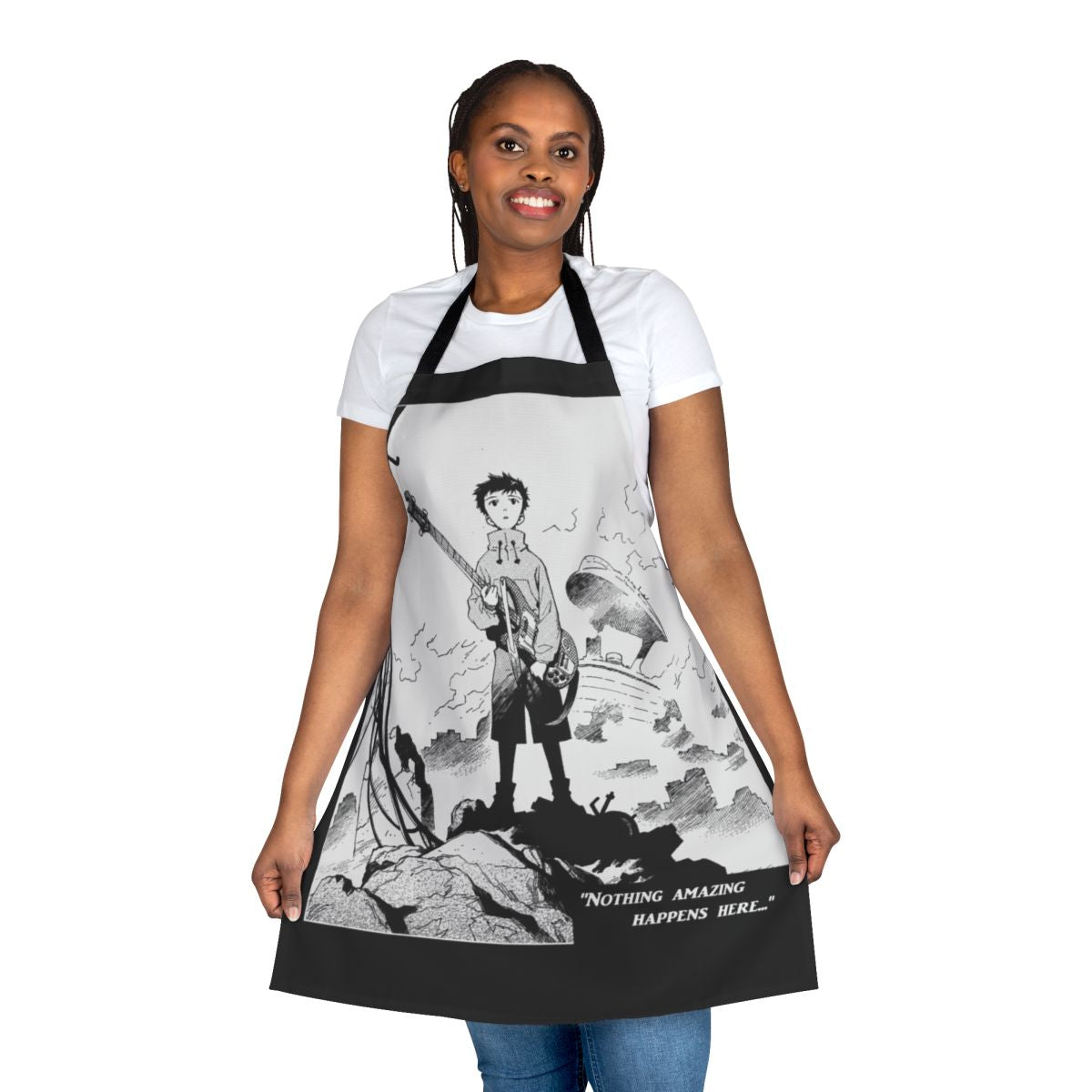 "FLCL" anime-themed cooking apron with a quirky, retro design
