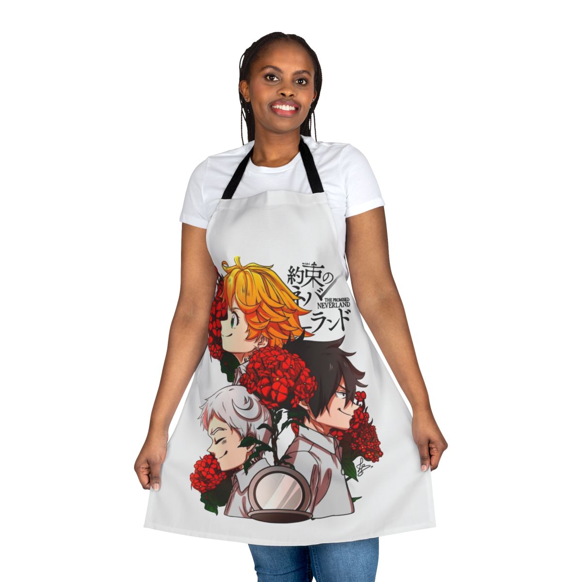 Stylish apron featuring characters from the anime/manga series The Promised Neverland