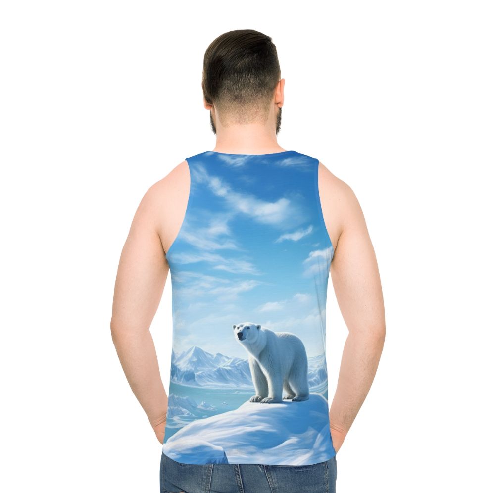 Unisex tank top featuring a breathtaking arctic landscape with a polar bear