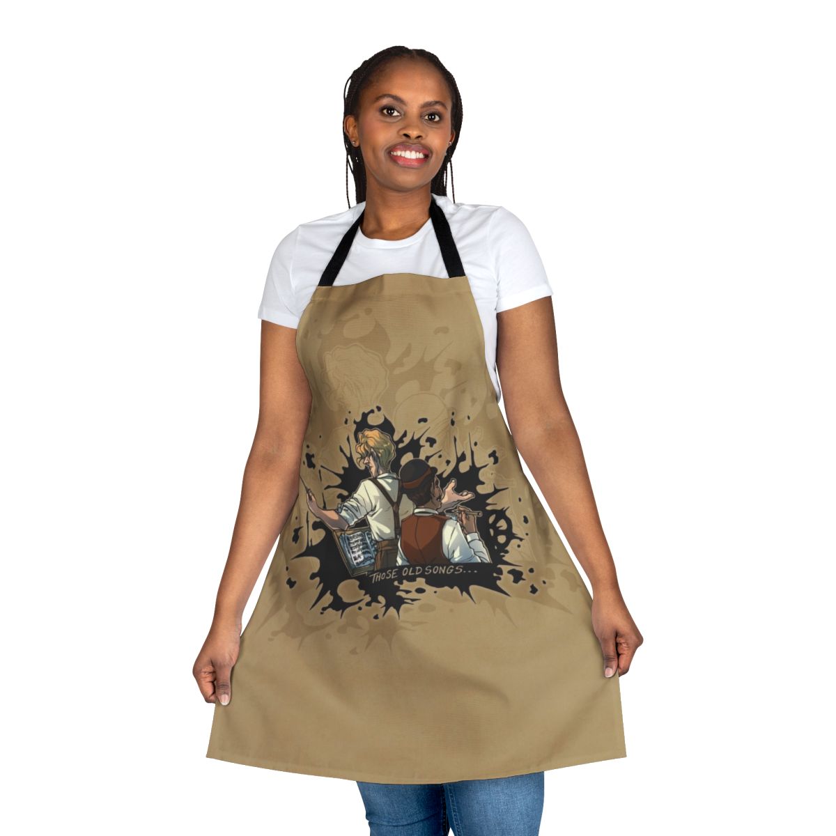 Vintage-inspired apron with abstract ink splatter design, perfect for music enthusiasts and creative types.