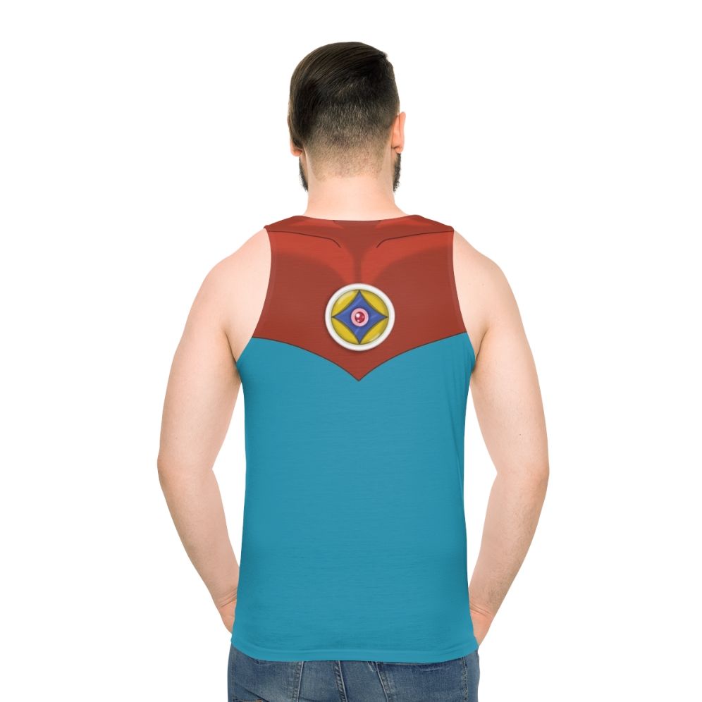 Astroganger unisex tank top featuring retro-futuristic mecha design