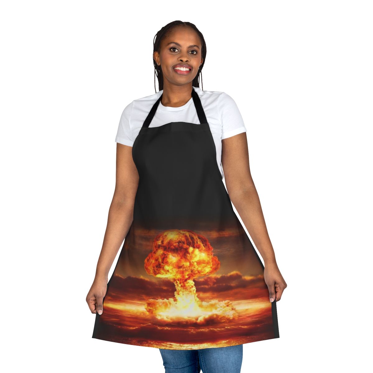 Atomic Blast Novelty Apron featuring a graphic design of a nuclear explosion