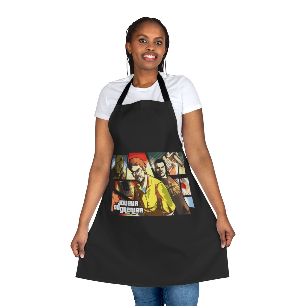 Attic Player inspired apron with gaming and video game references