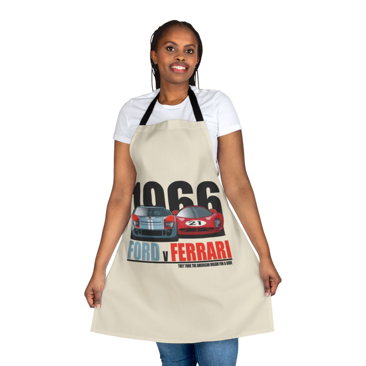 Automotive racing apron featuring Ford GT40 and Ferrari 330 P3 design