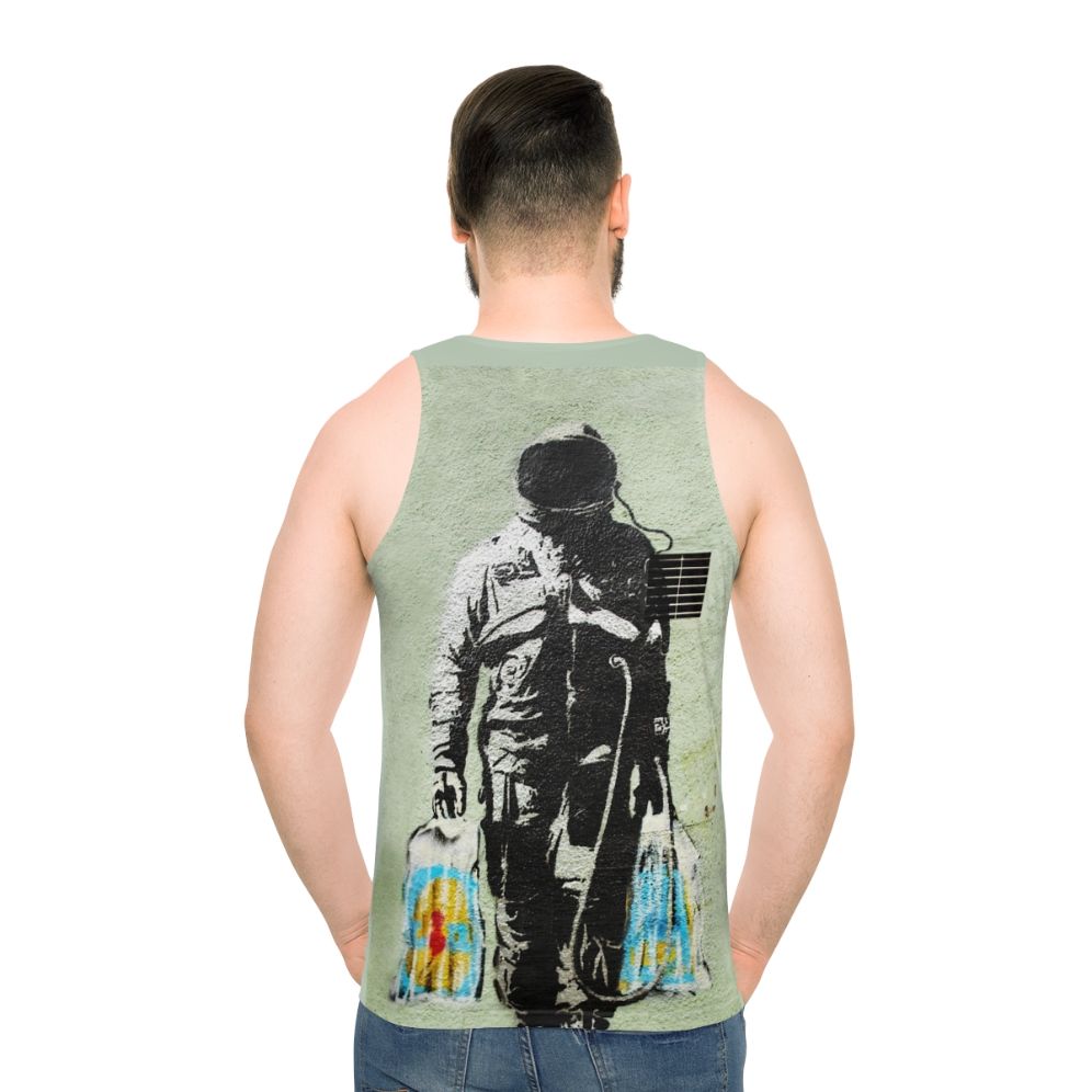 Banksy inspired astronaut with shopping bags unisex tank top