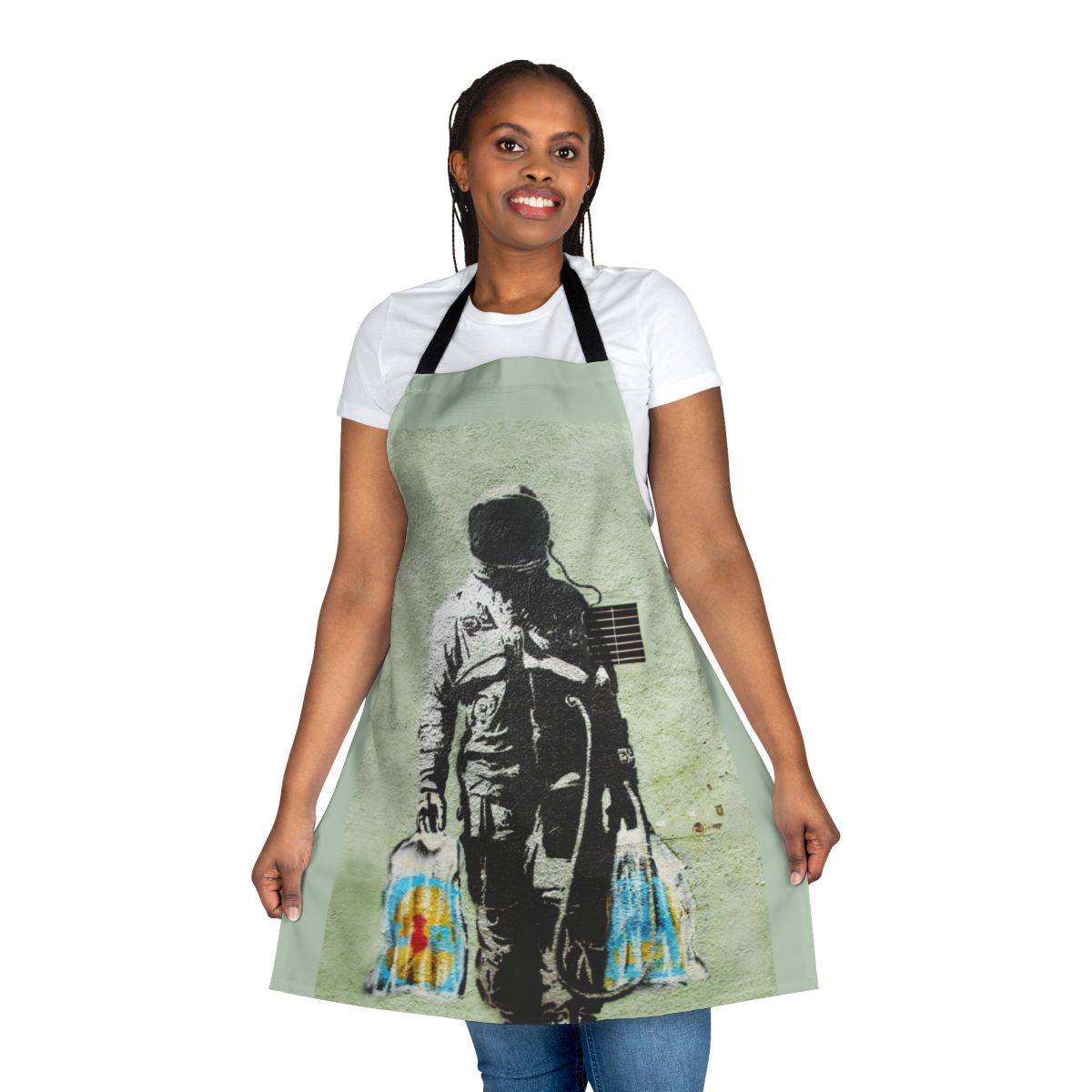 Astronaut carrying shopping bags, inspired by the work of street artist Banksy