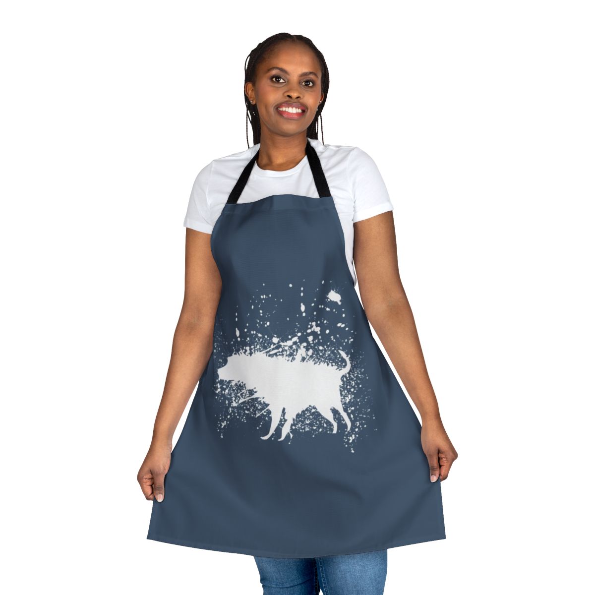 Banksy-inspired graffiti dog apron with stencil design