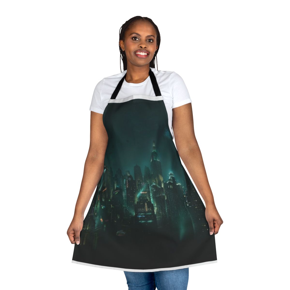 Bioshock-themed apron featuring the iconic Rapture city skyline