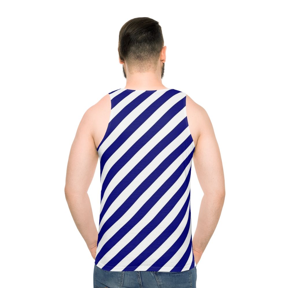 Blue and white diagonal striped unisex tank top