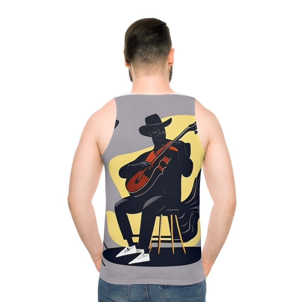 Blues inspired unisex tank top with musical instruments