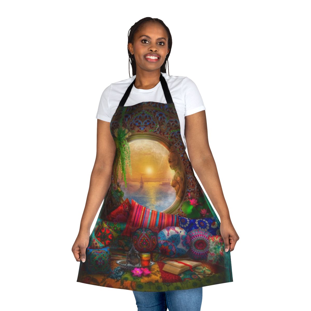 Oasis-inspired boho apron with Moroccan-style pattern