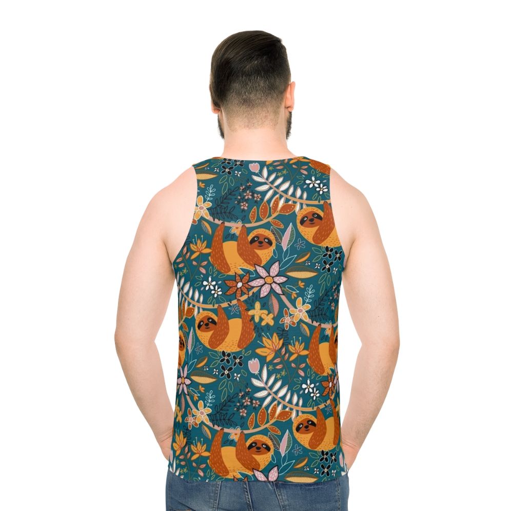 Boho sloth floral teal unisex tank top