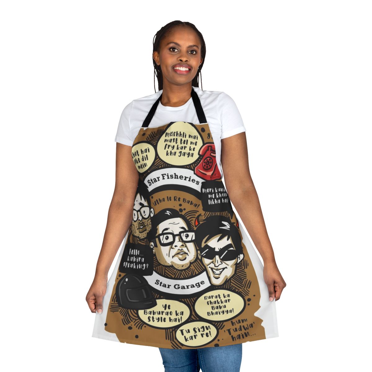 "Bollywood Inspired Herapheri Mashup Apron - Retro Comedy Kitchen Essential"