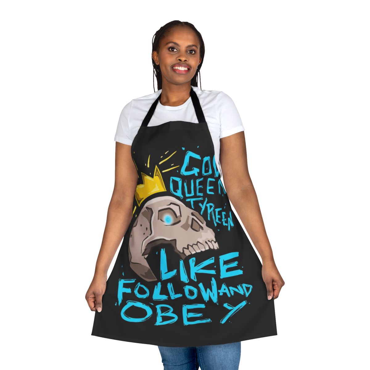 Borderlands-inspired God Queen apron featuring a skull and crown design
